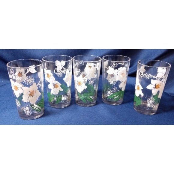 Boscul Wm. S. Scull Company, Inc. Christmas Rose Glass Set of 5‎ (7d7) - Picture 1 of 3